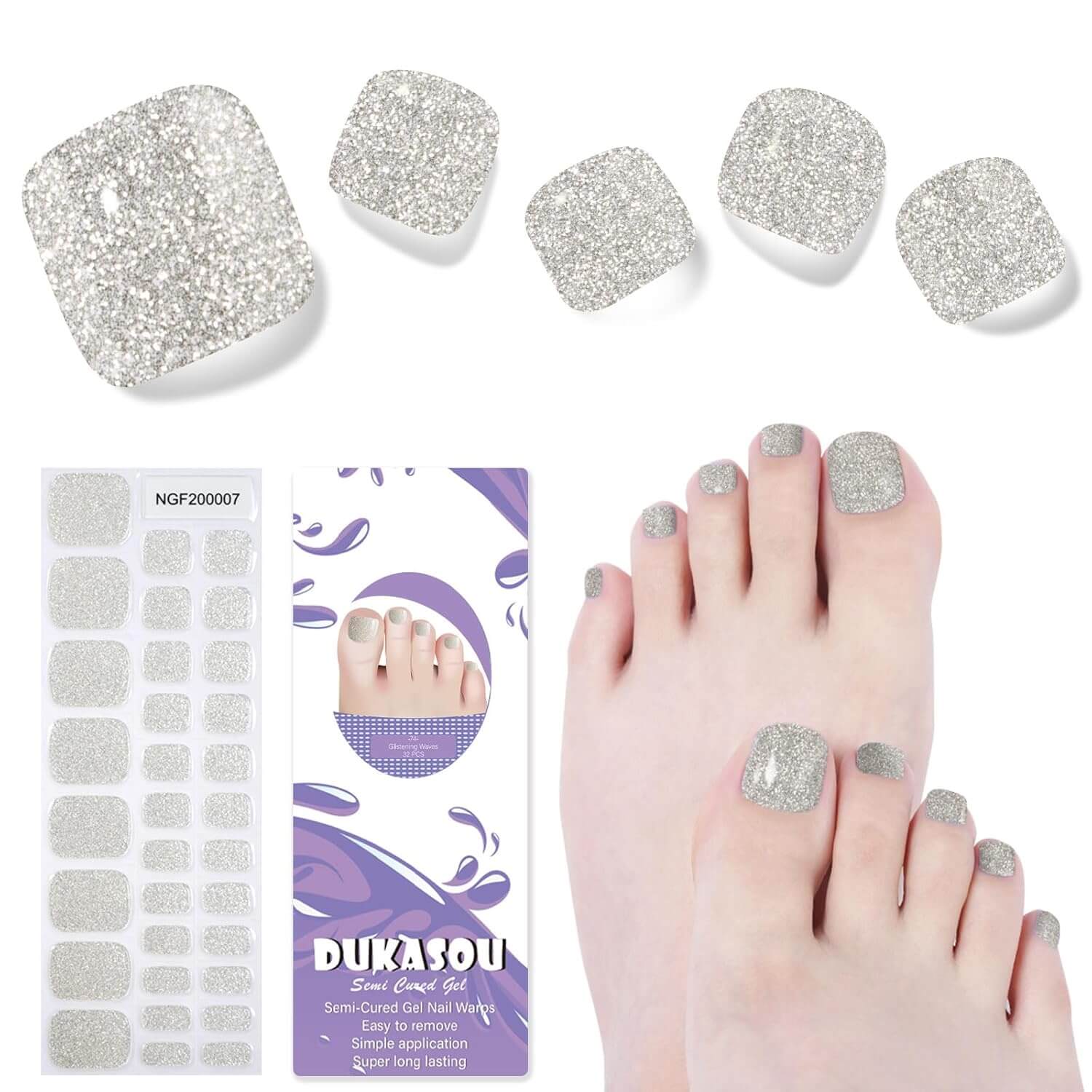 Semi Cured Gel Nail Strips 34 Pcs Glitter Collection - Image 3